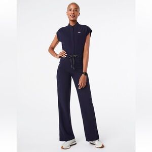 Figs Rafaela Cargo Wide Leg Scrub Jumpsuit Navy NWT